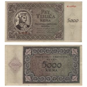 CROATIA 5000 kuna 1943 / 1 letter / WWII Ustasa Germany Italy ally / VF+