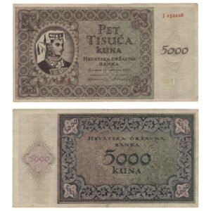 CROATIA 5000 kuna 1943 / 1 letter / WWII Ustasa Germany Italy ally / VF+