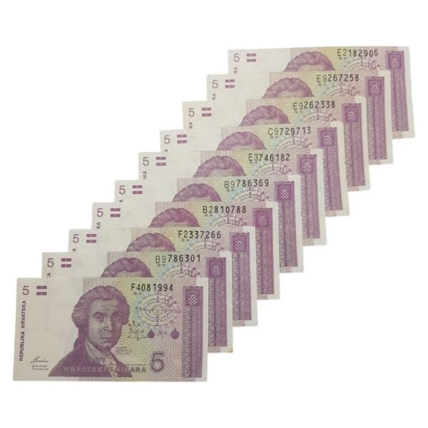 CROATIA 5 hrvatskih dinara 1991 / 10 pcs. lot / various grades