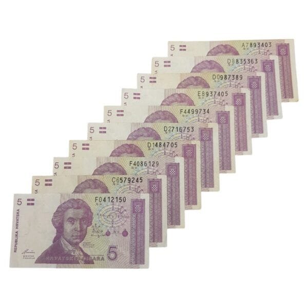 CROATIA 5 hrvatskih dinara 1991 / 10 pcs. lot / various grades