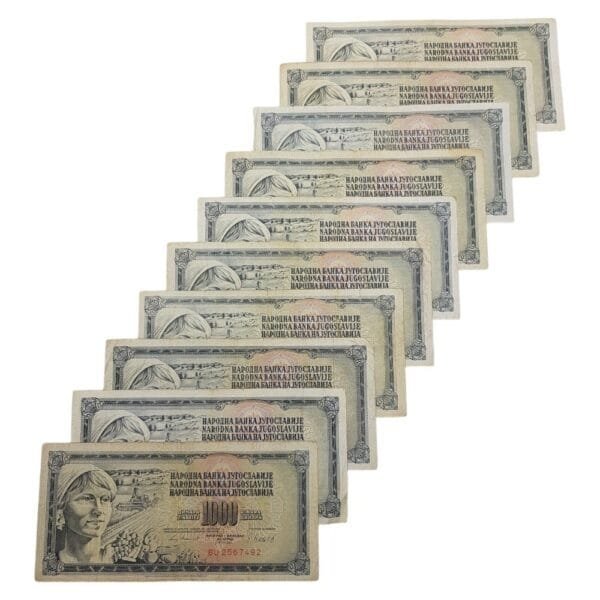 YUGOSLAVIA 1000 dinara / 10 pcs. lot / various grades