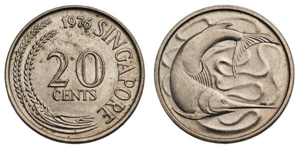 SINGAPORE 20 cents 1976 XF