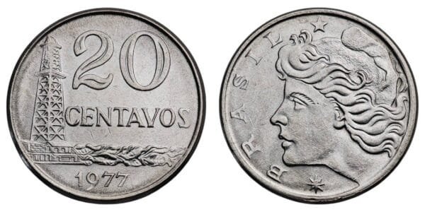 BRAZIL 20 centavos 1977 XF