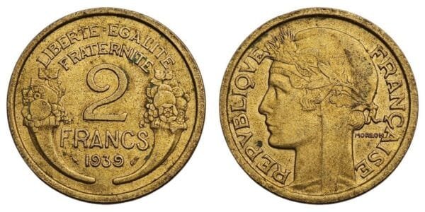 FRANCE 2 francs 1939 VF+