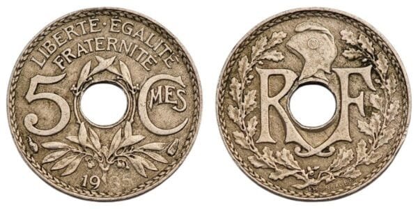FRANCE 5 centimes 1935 / Number 35 is hardly visible / VF