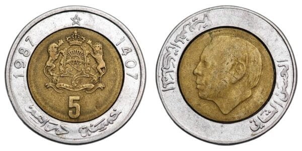 MOROCCO 5 dirhams 1987 VF