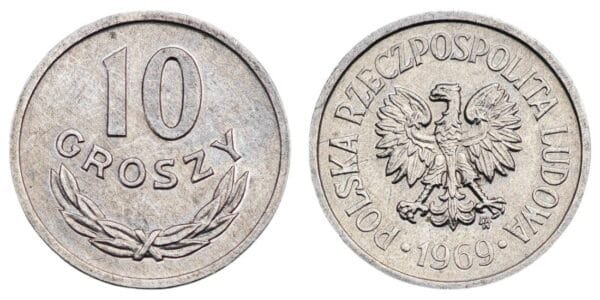 POLAND 10 groszy 1969 XF