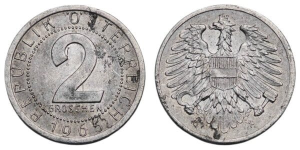 AUSTRIA 2 groschen 1965 VF