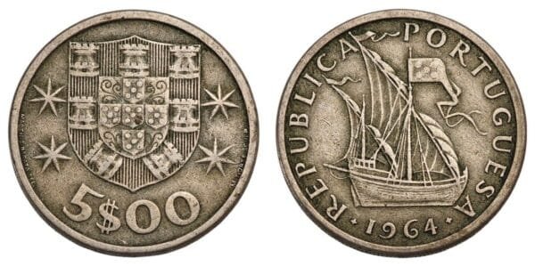 PORTUGAL 5 escudos 1964 VF