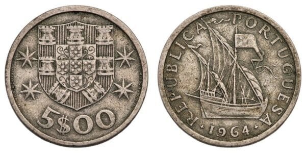 PORTUGAL 5 escudos 1964 VF