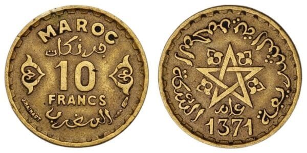 MOROCCO 10 francs 1952 VF