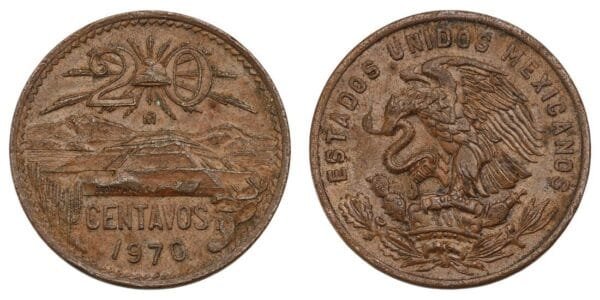 MEXICO 20 centavos 1970 VF