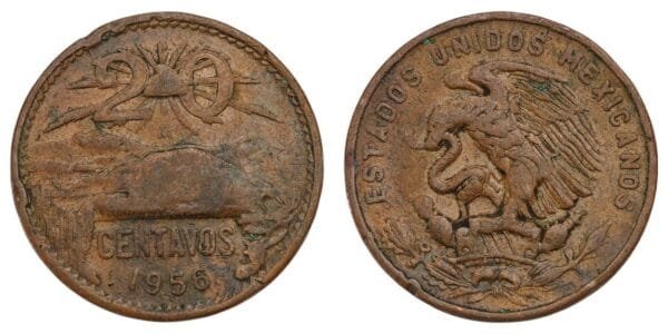 MEXICO 20 centavos 1956 VF-
