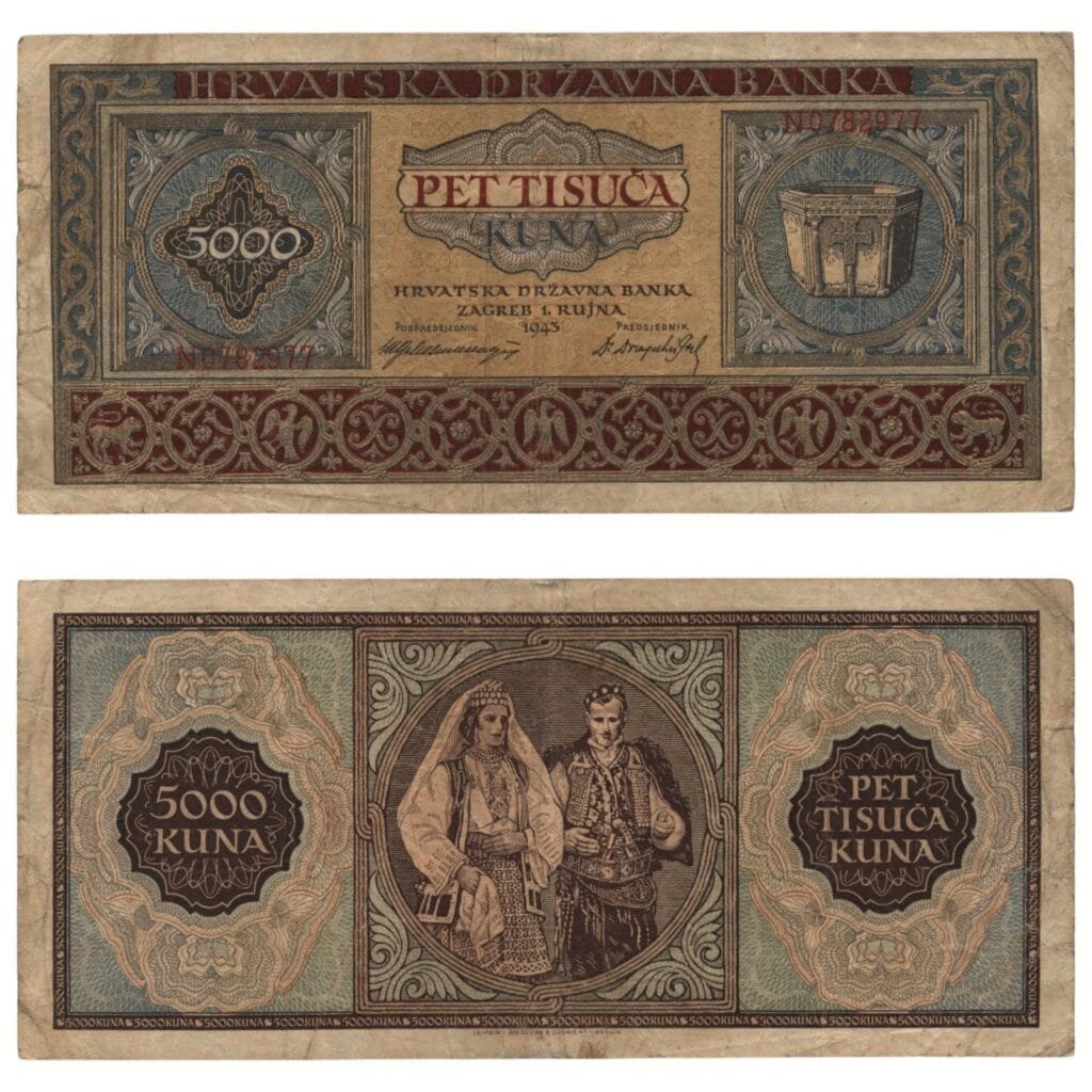 CROATIA 5000 kuna 1943 / Letter prefix: N / WWII Ustasa Germany Italy ally / VF-