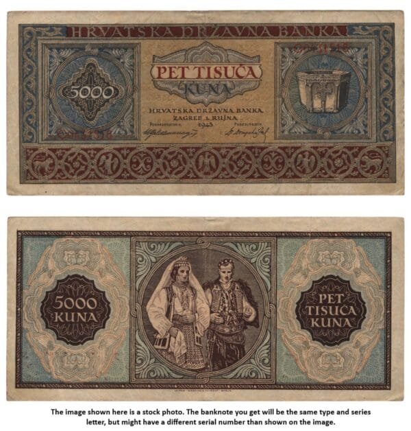 CROATIA 5000 kuna 1943 / Letter prefix: O / WWII Ustasa Germany Italy ally / VF-