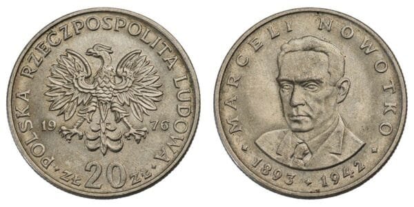 POLAND 20 zloty 1976 / Marceli Nowotko / XF