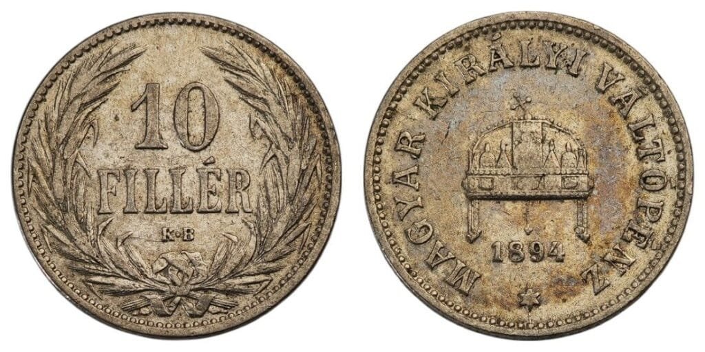 HUNGARY 10 filler 1894 VF+