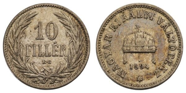 HUNGARY 10 filler 1894 VF+