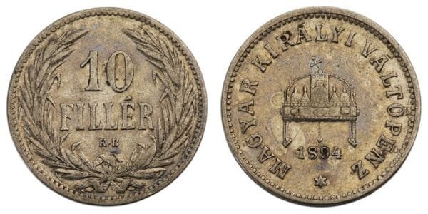 HUNGARY 10 filler 1894 VF+