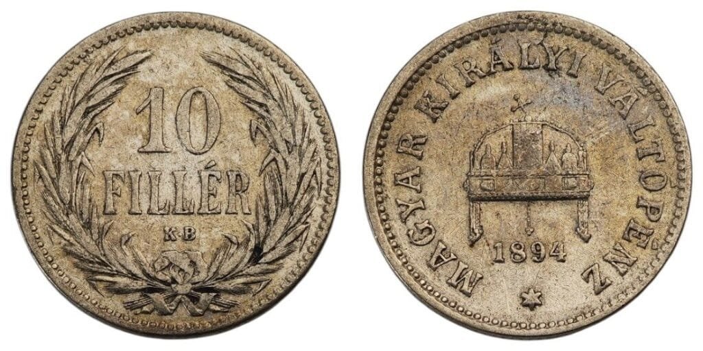 HUNGARY 10 filler 1894 VF+