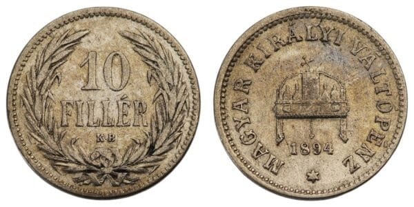 HUNGARY 10 filler 1894 VF+