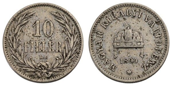 HUNGARY 10 filler 1894 VF-