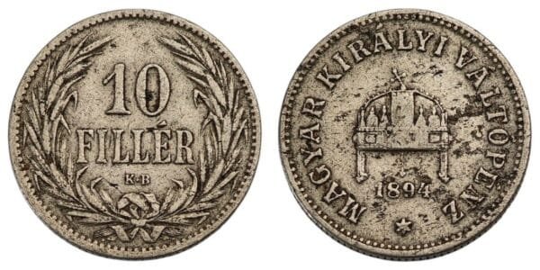 HUNGARY 10 filler 1894 VF-