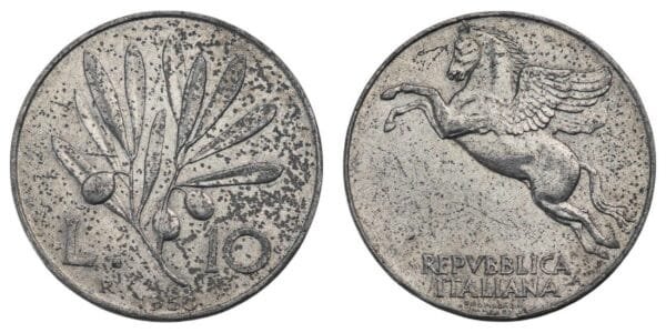 ITALY 10 lire 1950 VF-