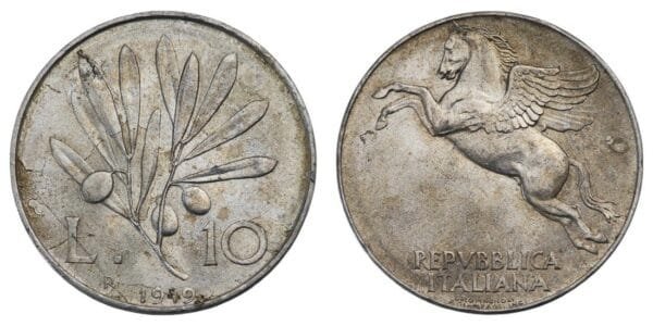 ITALY 10 lire 1949 VF-