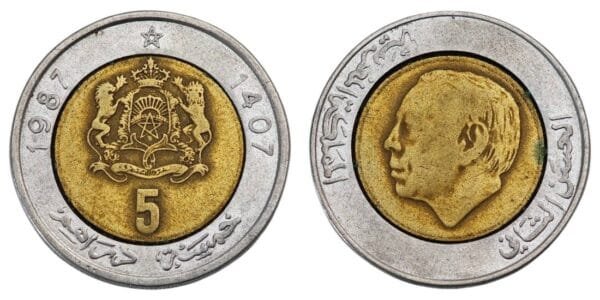 MOROCCO 5 dirhams 1987 VF-