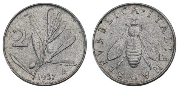 ITALY 2 lire 1957 VF