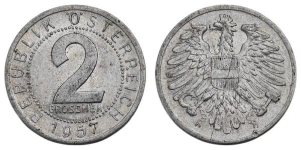 AUSTRIA 2 groschen 1957 VF
