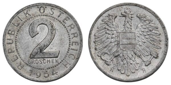 AUSTRIA 2 groschen 1954 VF