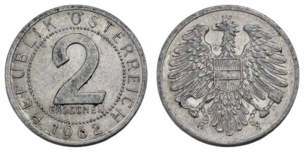 AUSTRIA 2 groschen 1962 VF
