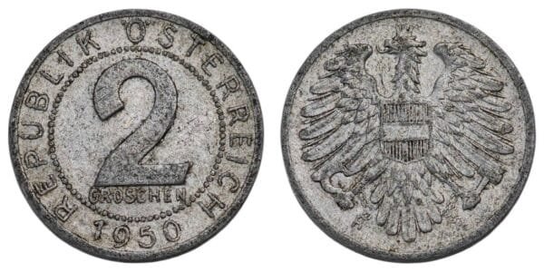 AUSTRIA 2 groschen 1950 VF