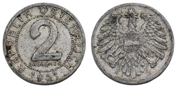 AUSTRIA 2 groschen 1951 VF