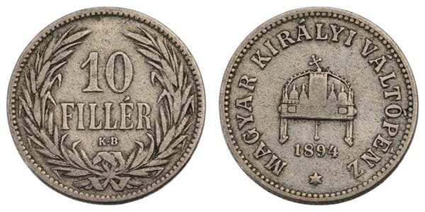 HUNGARY 10 filler 1894 VF