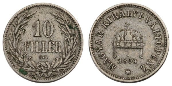 HUNGARY 10 filler 1894 VF