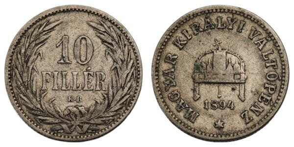 HUNGARY 10 filler 1894 VF