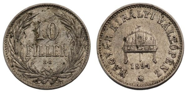 HUNGARY 10 filler 1894 VF