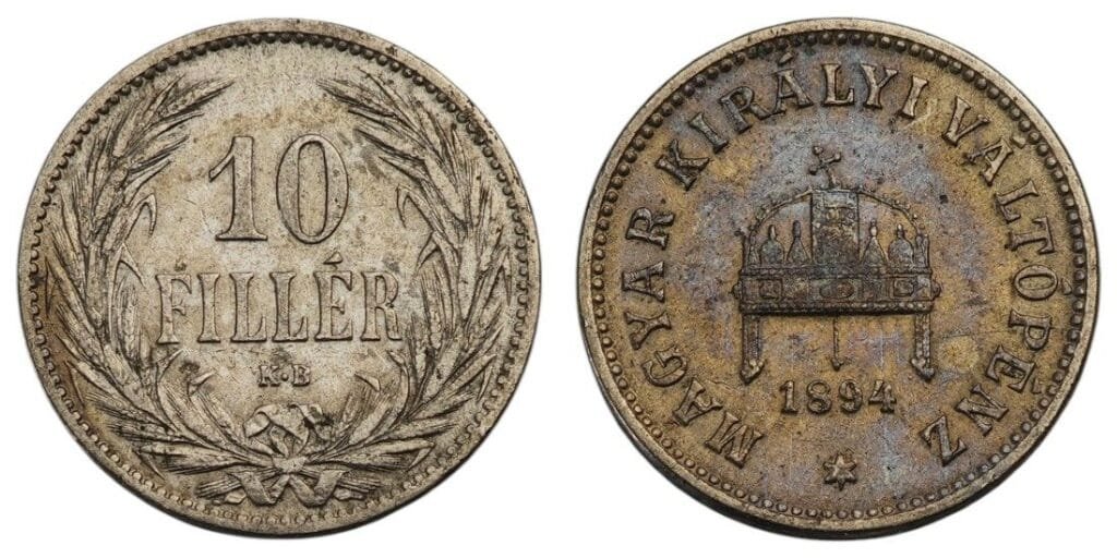 HUNGARY 10 filler 1894 VF