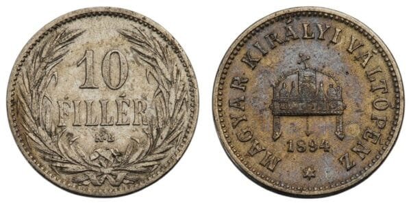 HUNGARY 10 filler 1894 VF