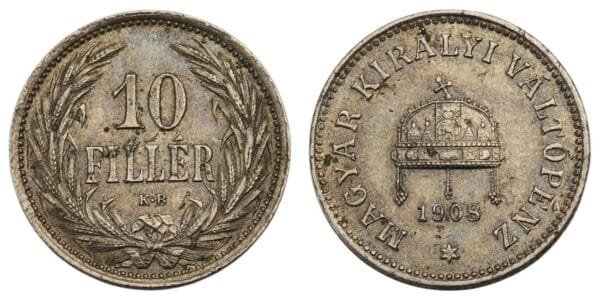 HUNGARY 10 filler 1908 VF