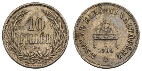 HUNGARY 10 filler 1908 VF