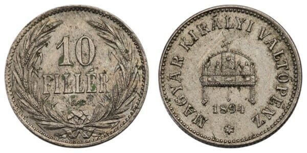 HUNGARY 10 filler 1894 VF