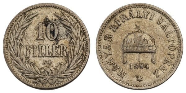 HUNGARY 10 filler 1894 VF