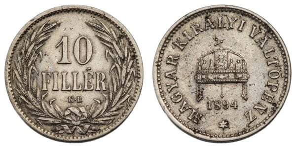 HUNGARY 10 filler 1894 VF
