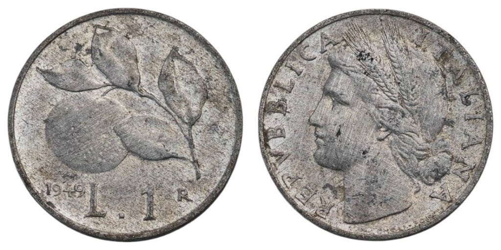 ITALY 1 lira 1949 VF