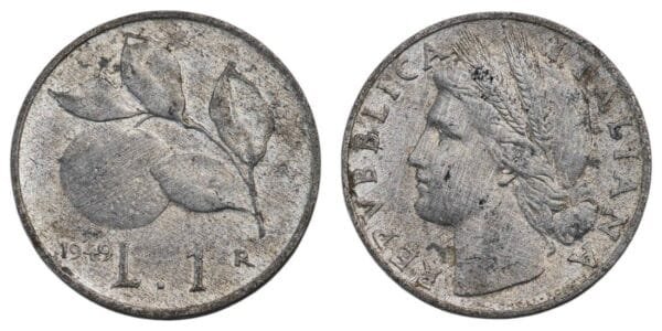 ITALY 1 lira 1949 VF