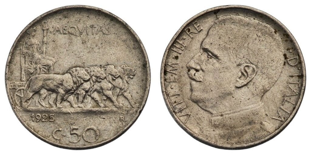 ITALY 50 centisimi 1925 / Plain edge / VF